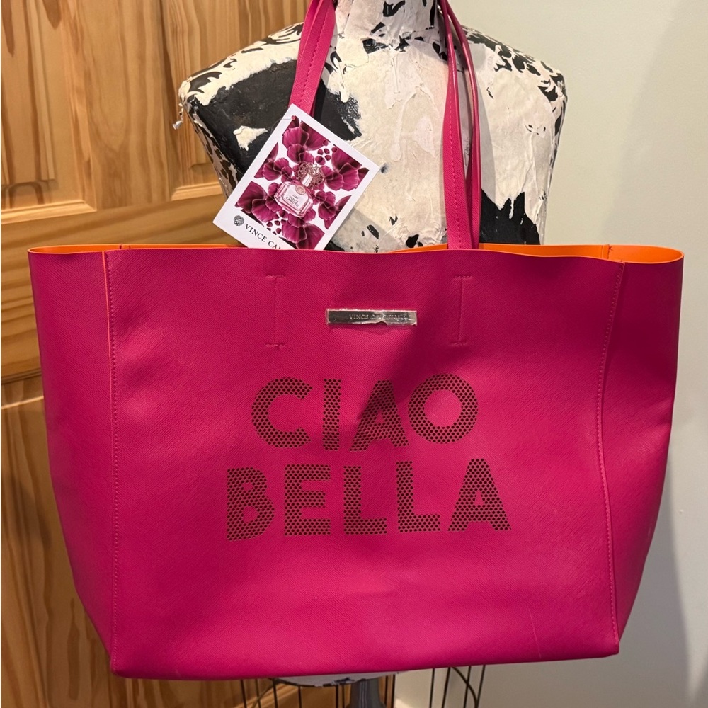 NWT Vince Camuto Vibrant Pink and Orange Tote Bag with Italian Flair